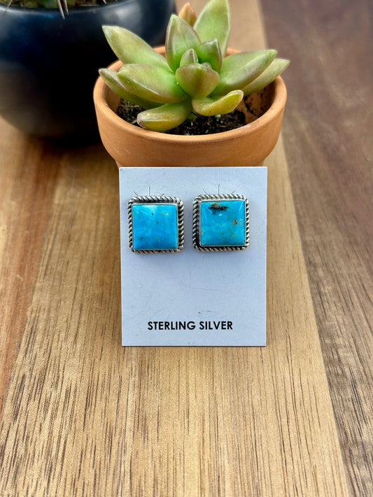 Kingman Turquoise Square Stud Earrings