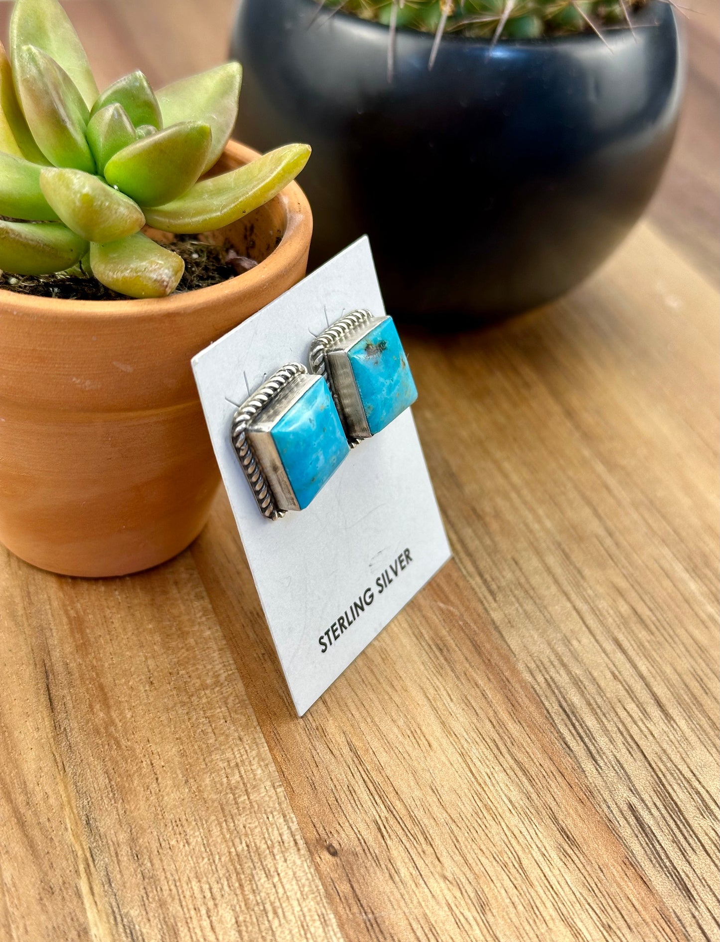 Kingman Turquoise Square Stud Earrings