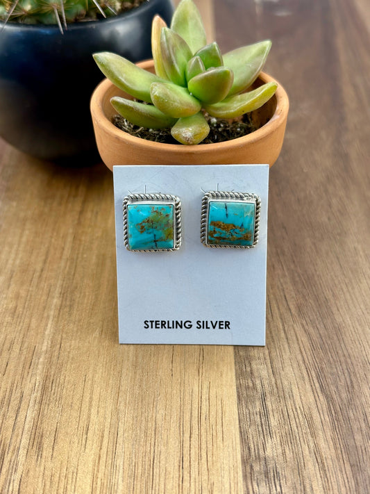Kingman Turquoise Square Stud Earrings
