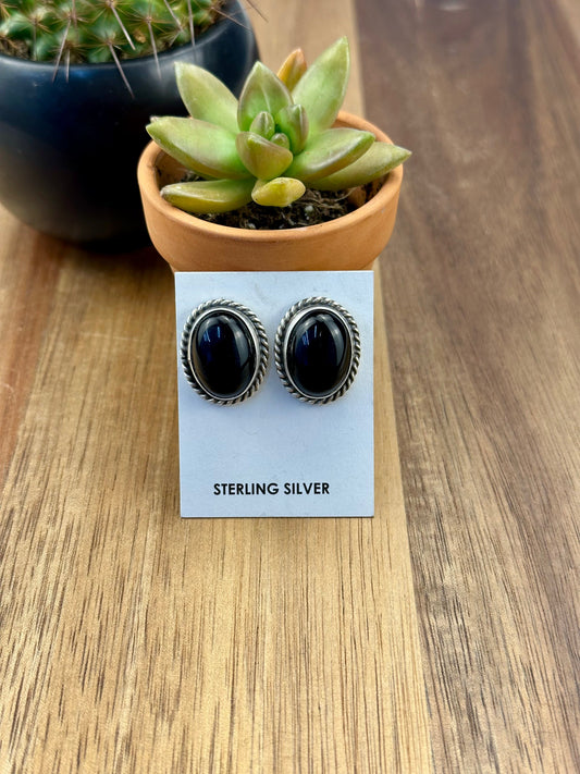 Black Onyx Oval Stud Earrings