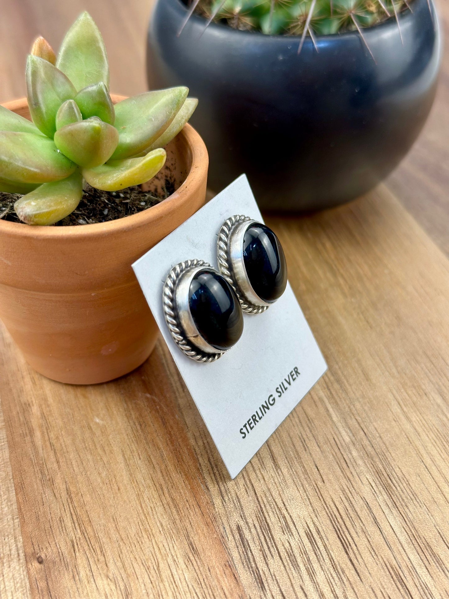 Black Onyx Oval Stud Earrings