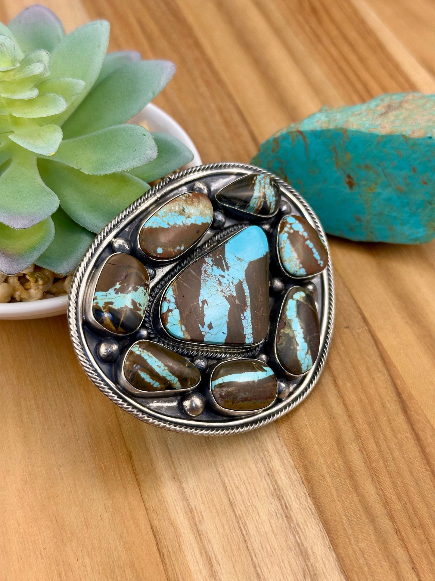 #8 Turquoise Cluster Sterling Belt Buckle