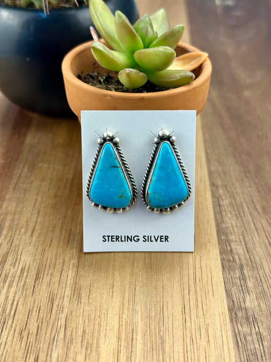 Kingman Turquoise Triangle Sterling Earrings
