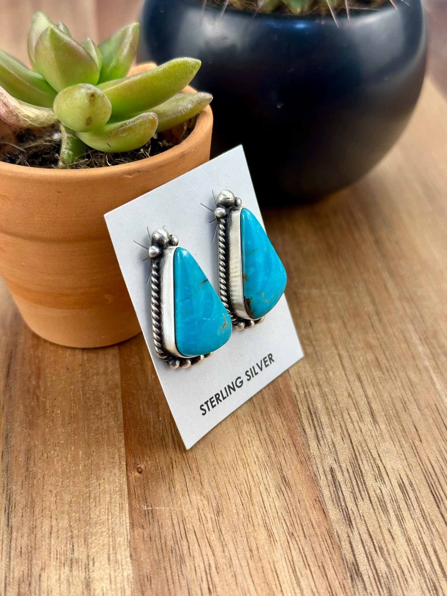Kingman Turquoise Triangle Sterling Earrings