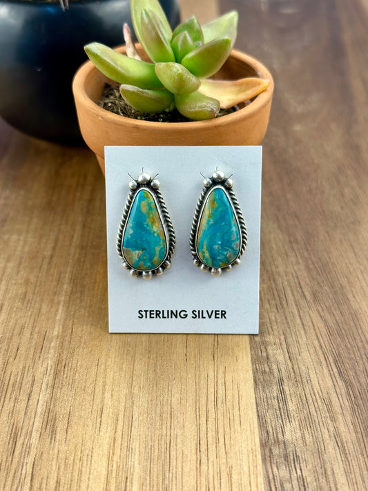 Kingman Turquoise Teardrop Sterling Earrings