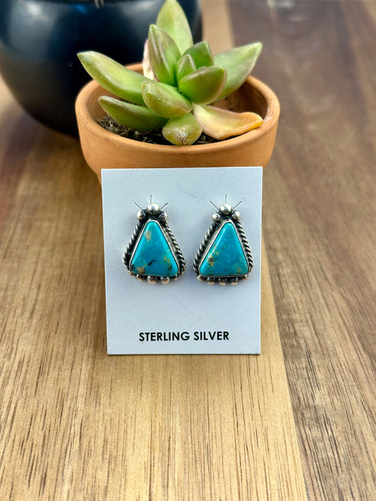 Kingman Turquoise Triangle Sterling Earrings