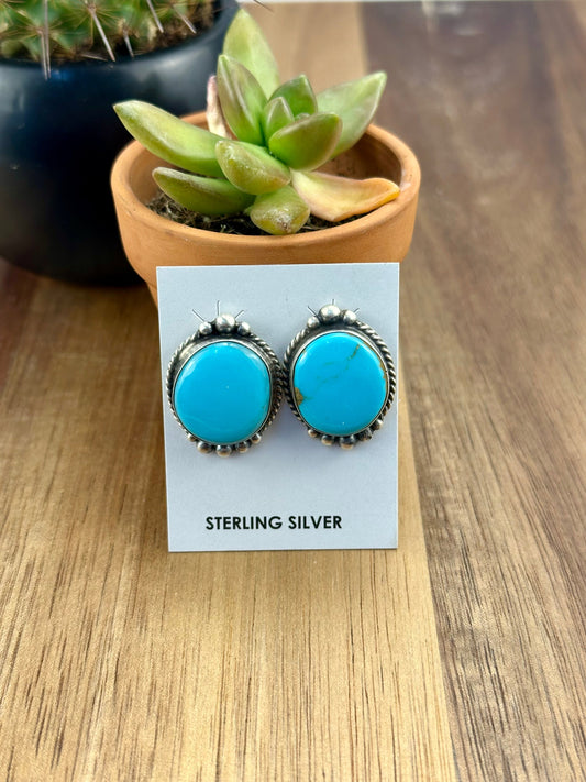 Kingman Turquoise Oval Sterling Earrings