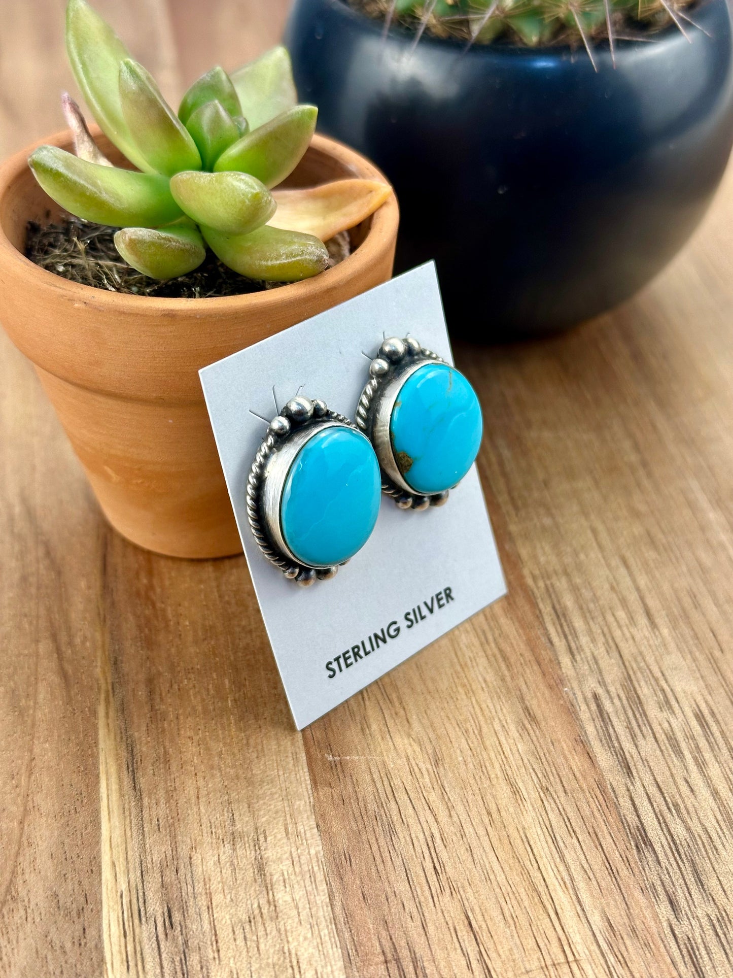 Kingman Turquoise Oval Sterling Earrings