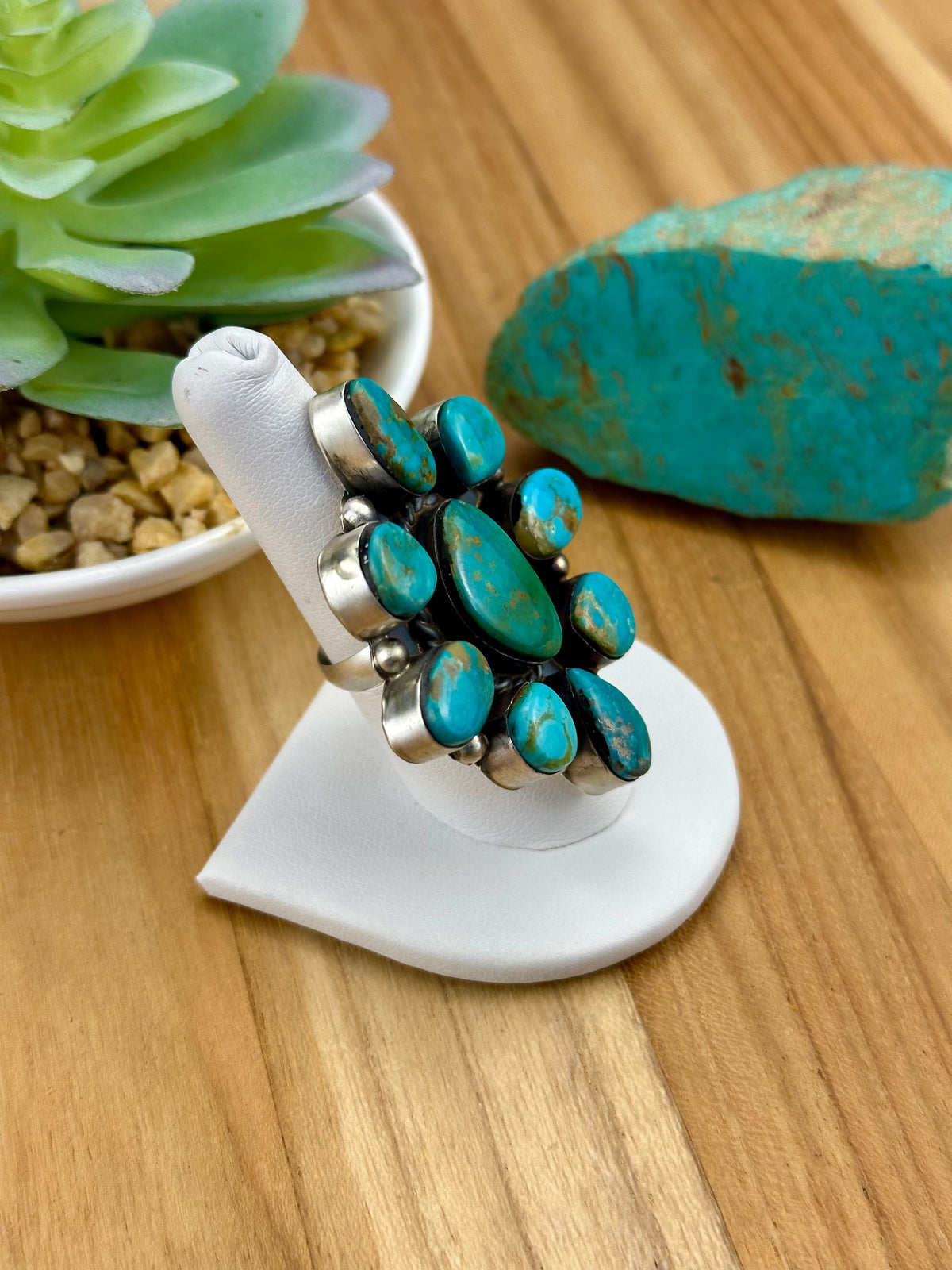 Kingman Turquoise Floral Cluster Sterling Ring