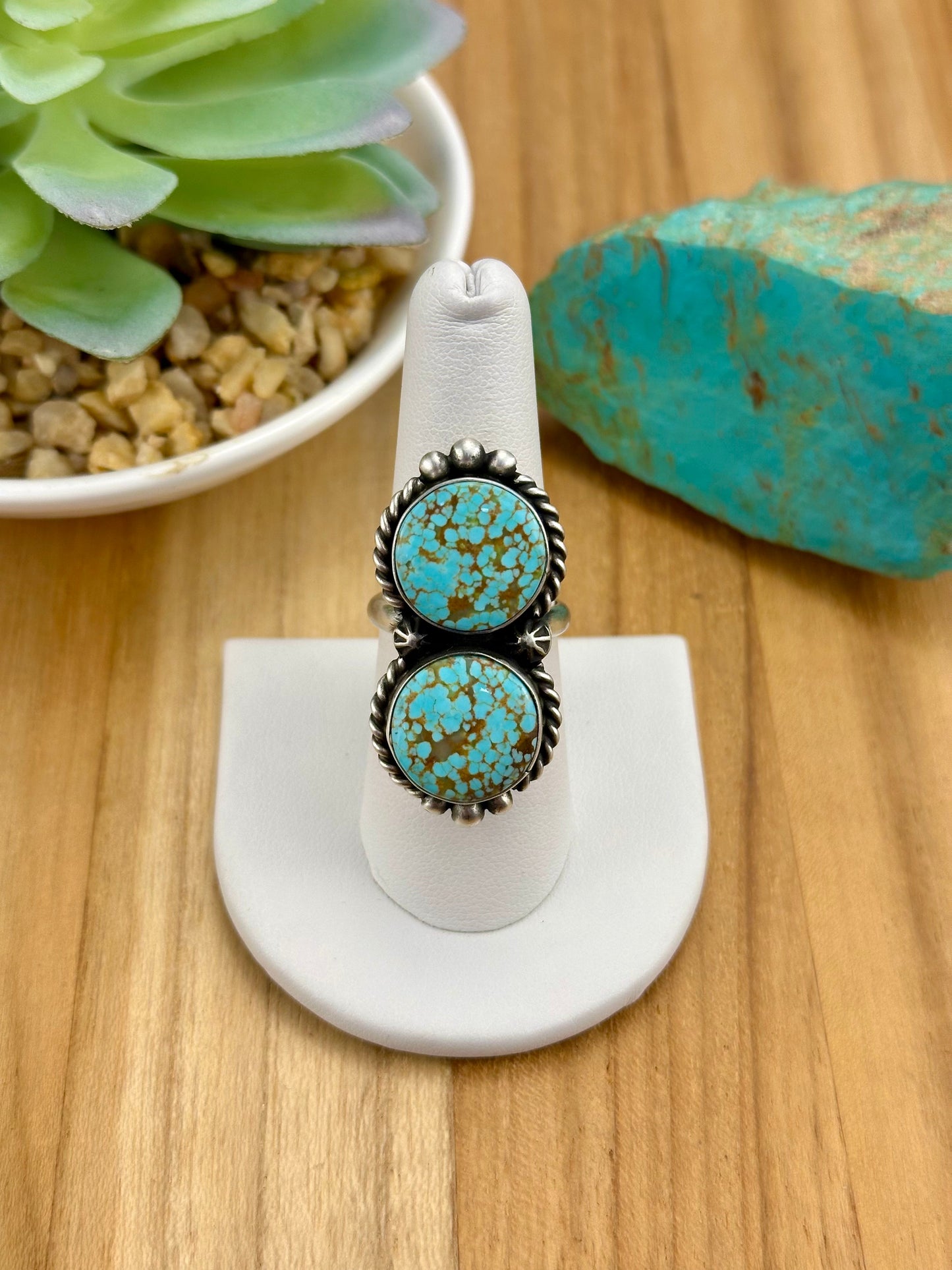 #8 Turquoise 2 Stone Sterling Ring