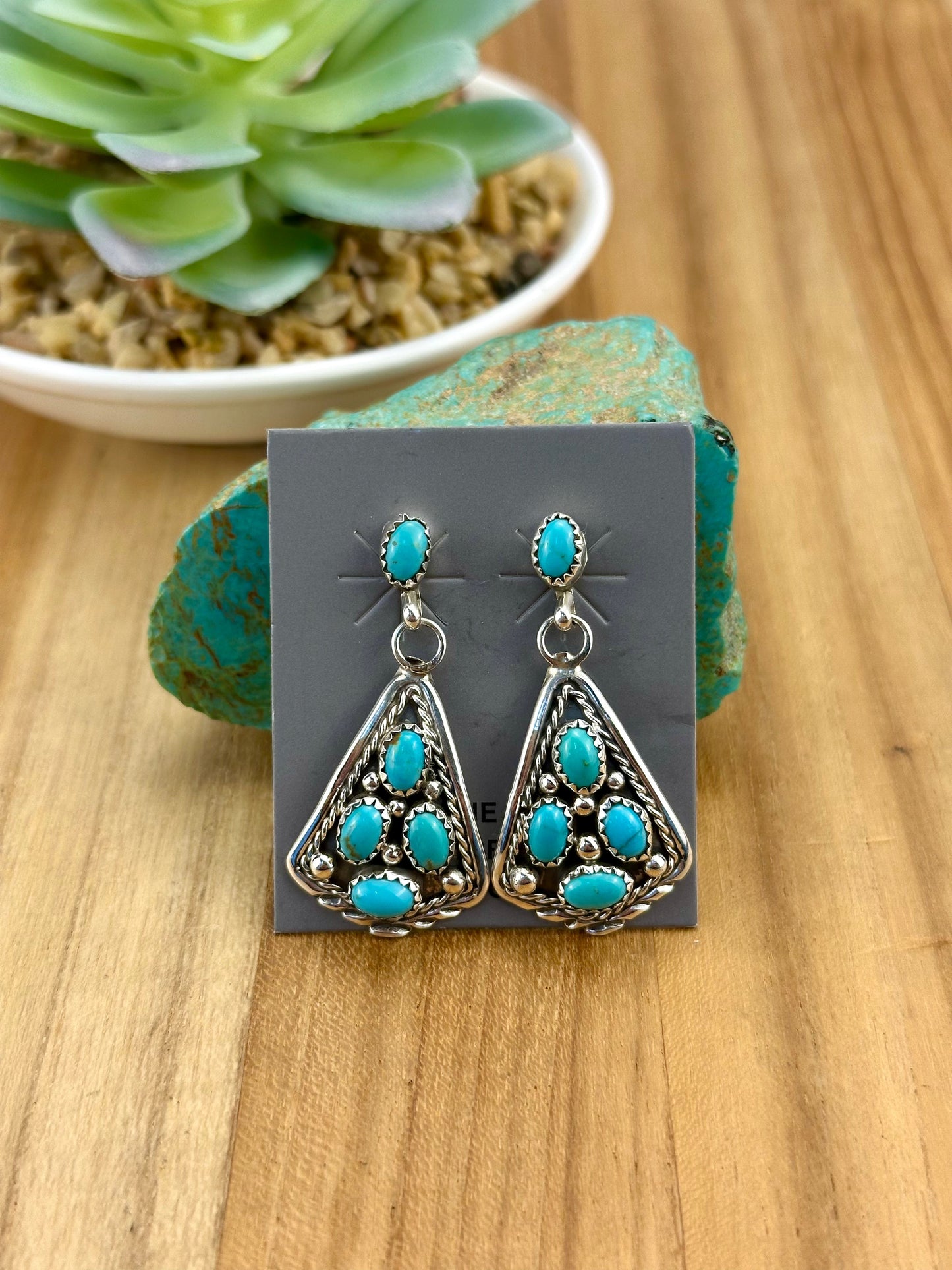 Kingman Turquoise Cluster Dangle Earrings