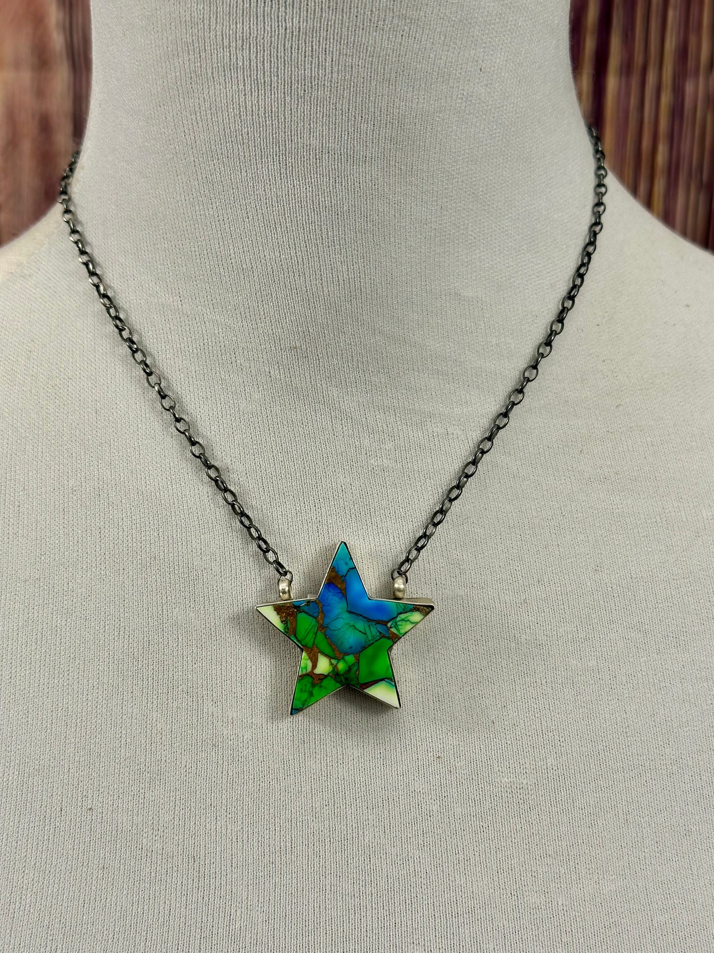 Peacock Dahlia Star Sterling Necklace