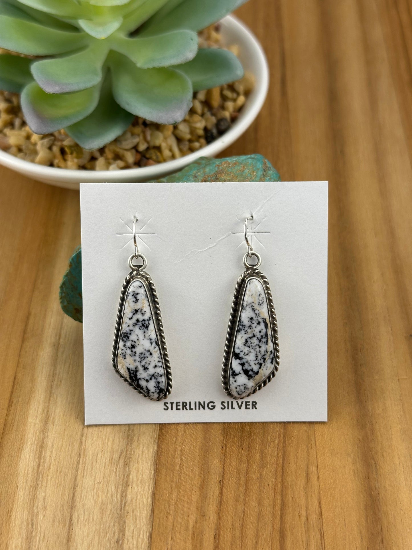 White Buffalo Triangle Sterling Dangle Earrings