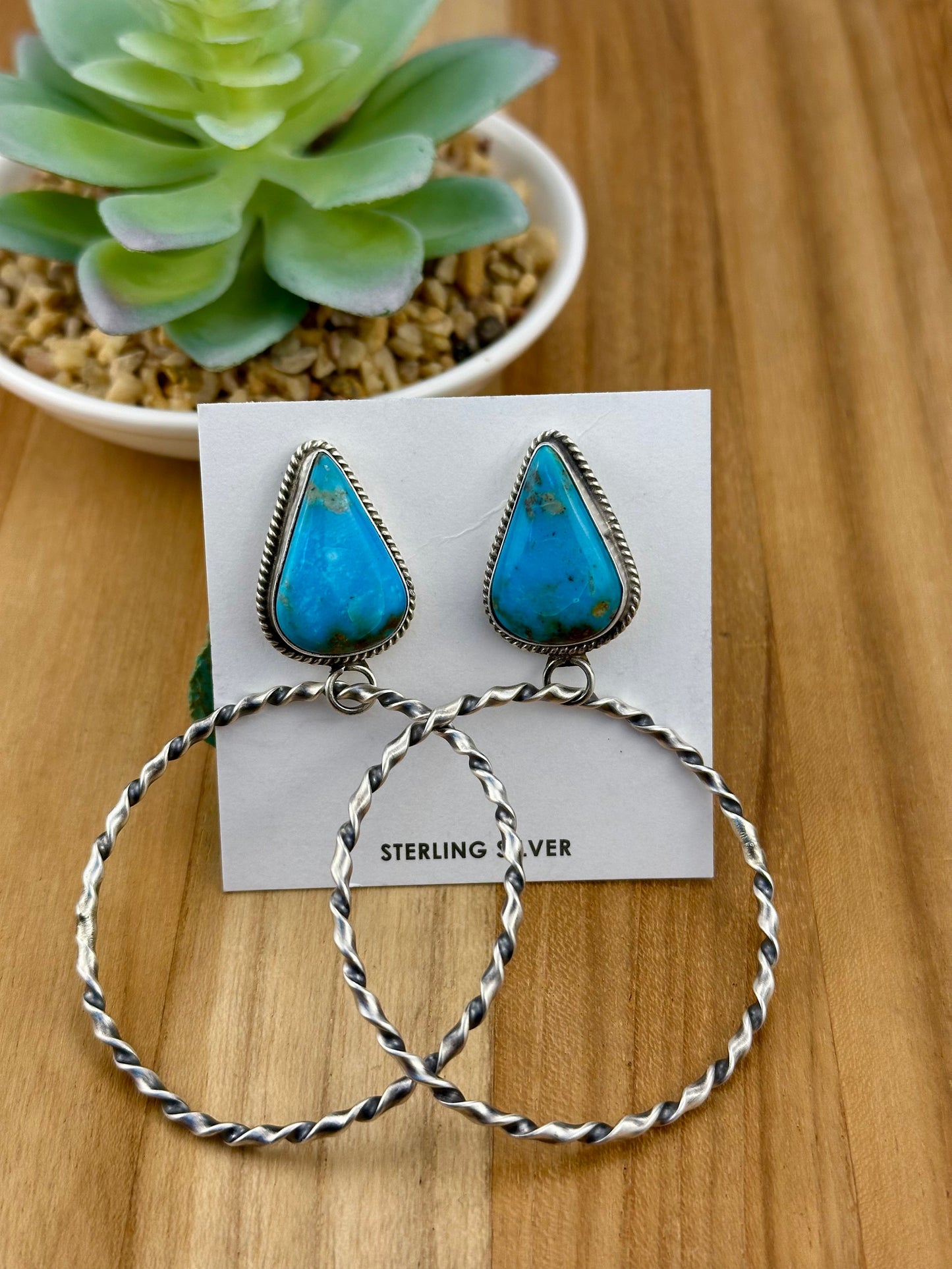 Kingman Turquoise Triangle Stud Hoop Earrings