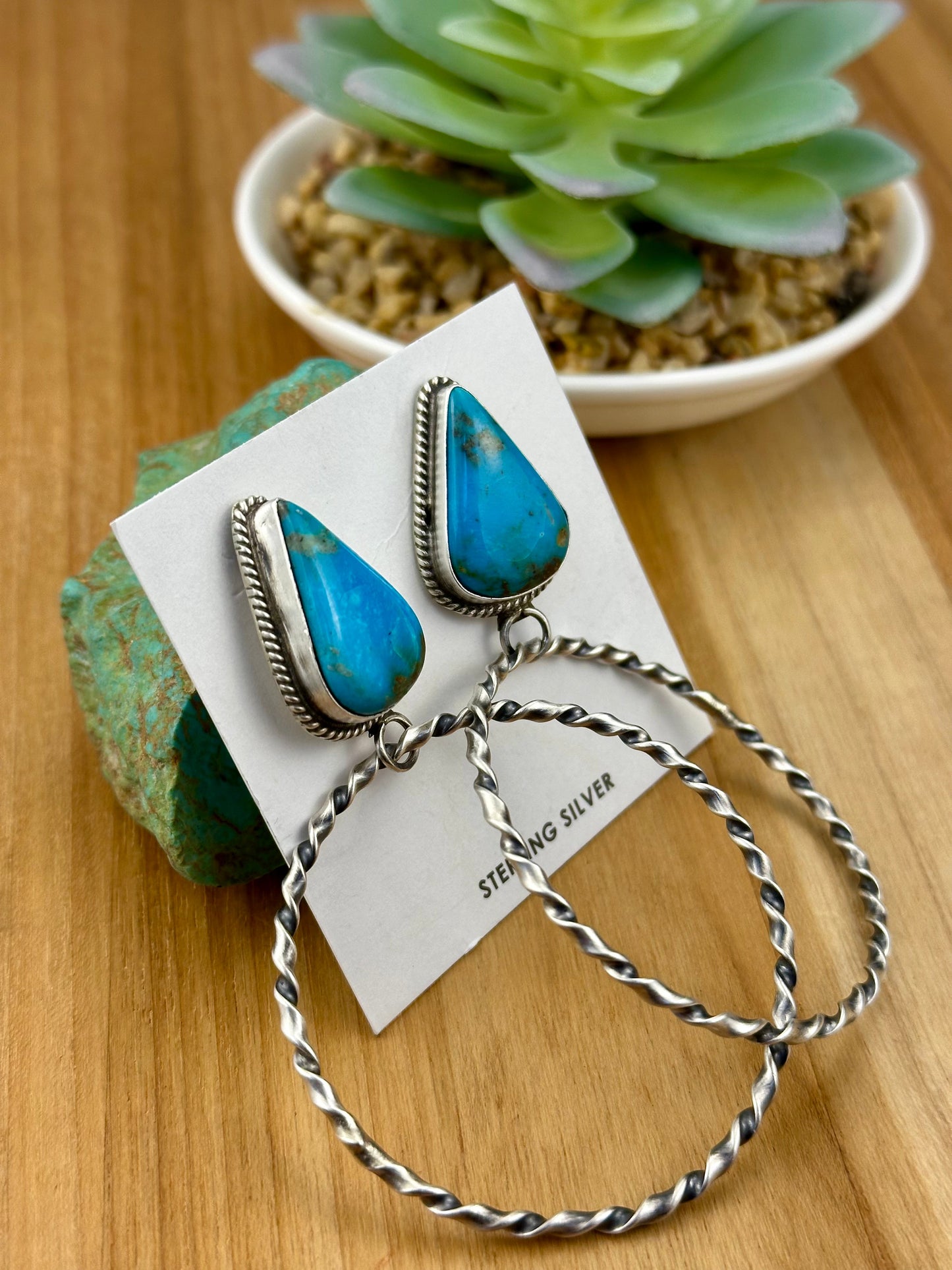 Kingman Turquoise Triangle Stud Hoop Earrings