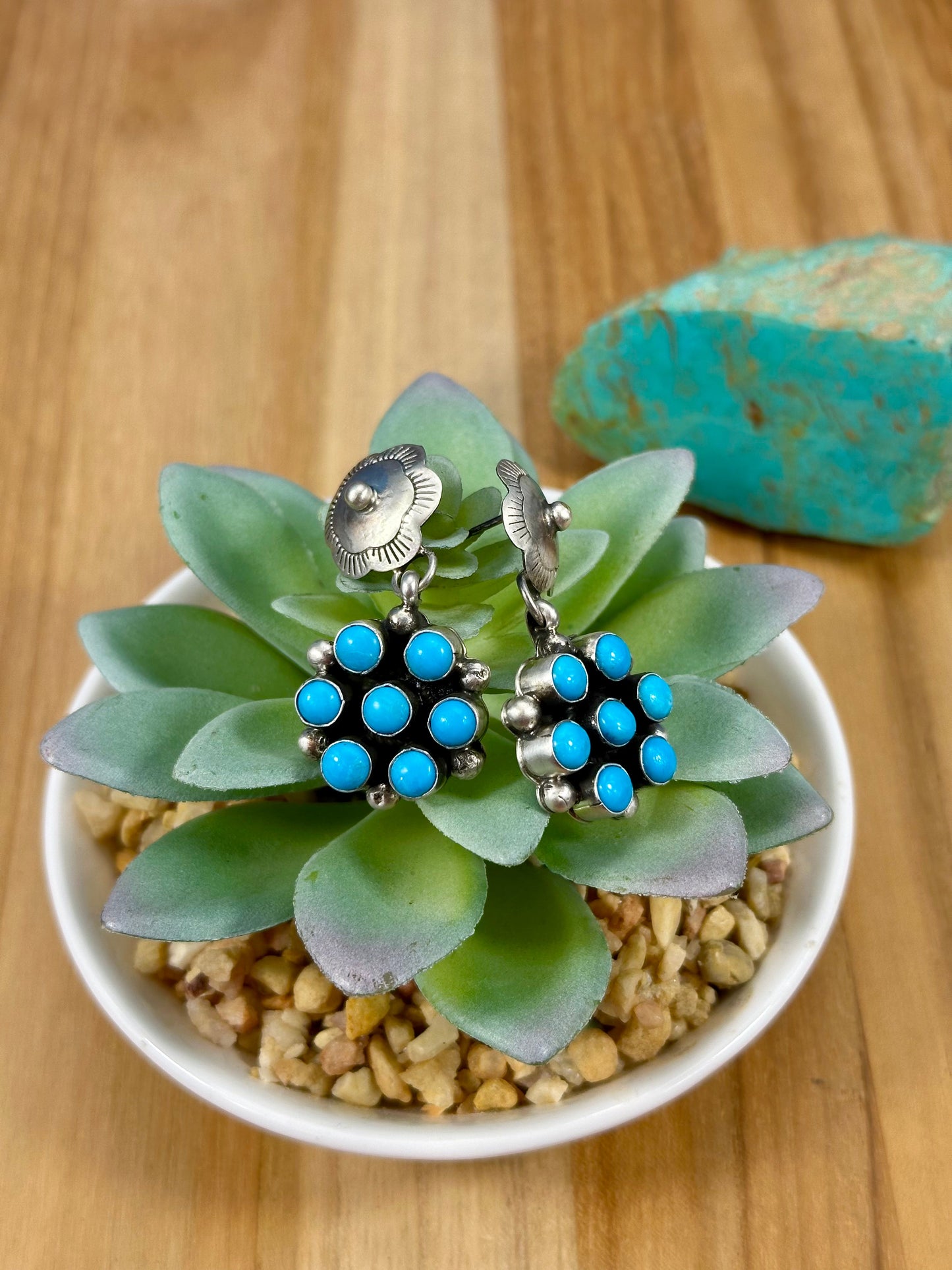 Kingman Turquoise Floral Cluster Squash Blossom Necklace