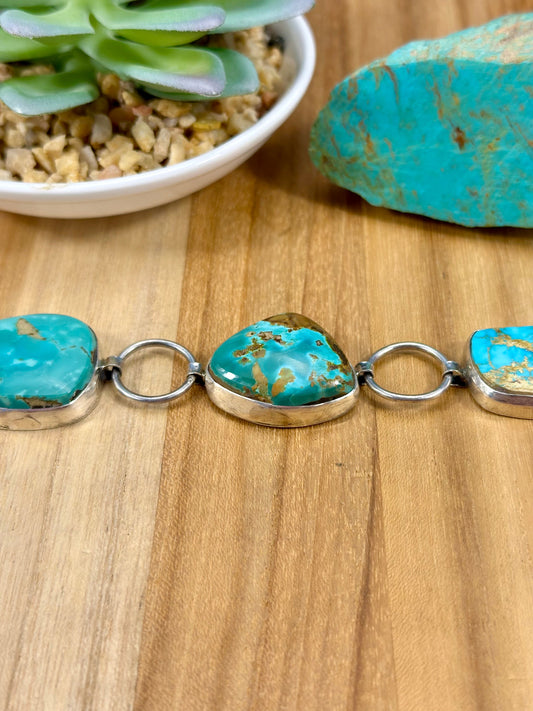 Kingman Turquoise Chain Link Sterling Silver Belt