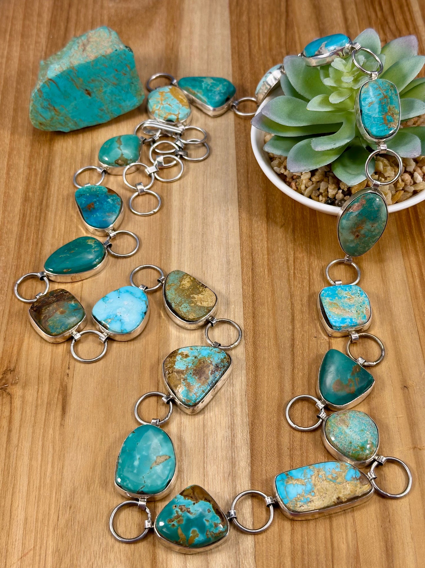 Kingman Turquoise Chain Link Sterling Silver Belt