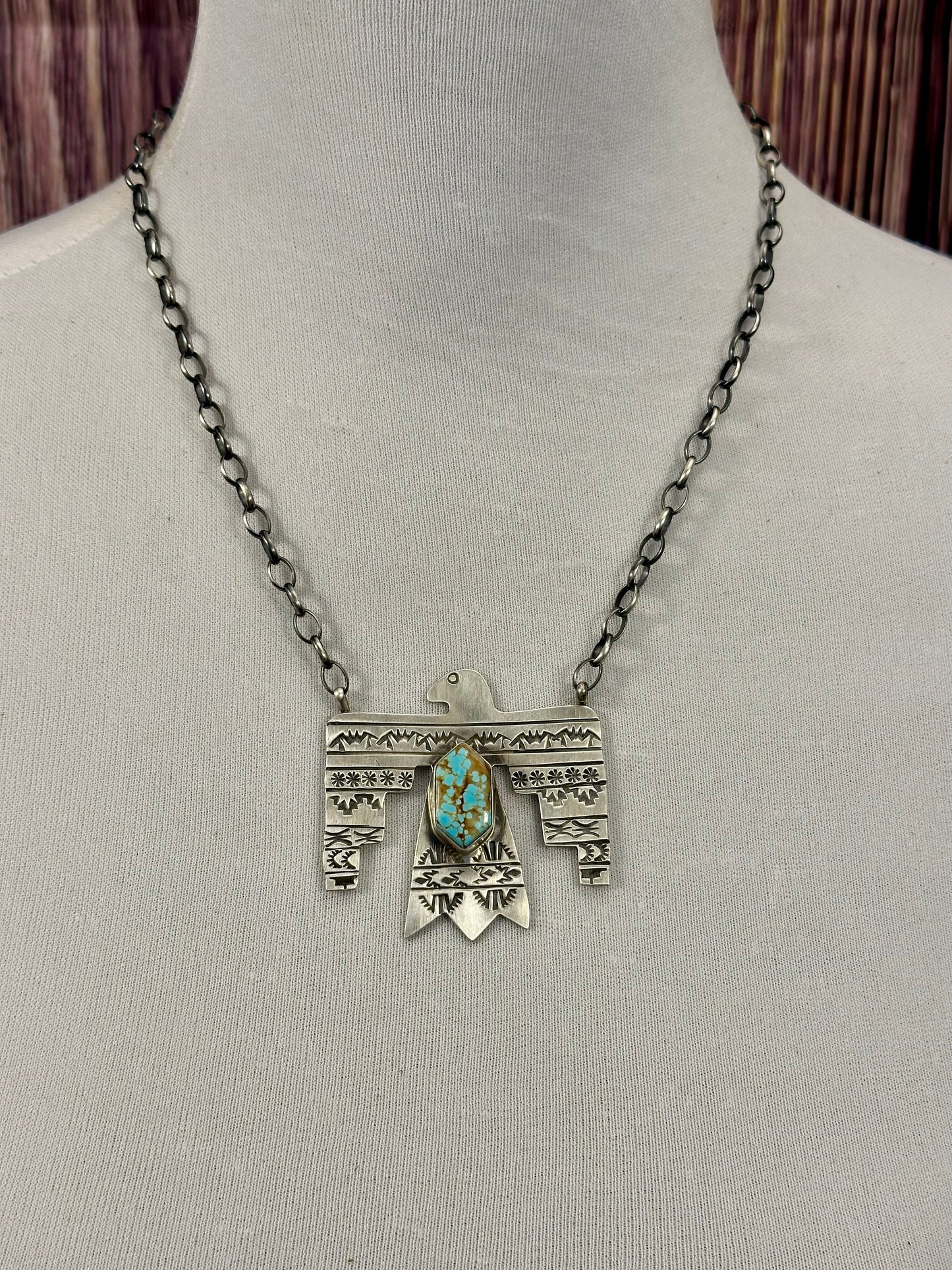 #8 Turquoise Sterling Thunderbird Necklace