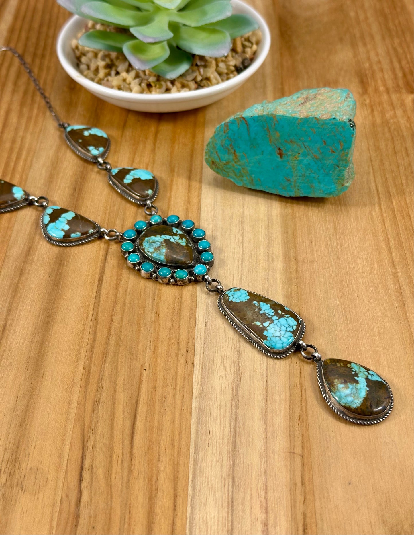 #8 Turquoise Cluster Sterling Silver Lariat