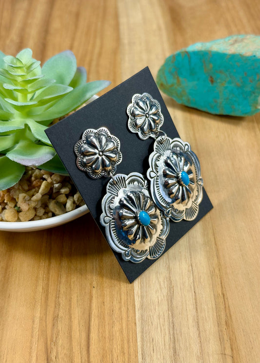 Kingman Turquoise Concho Sterling Earring