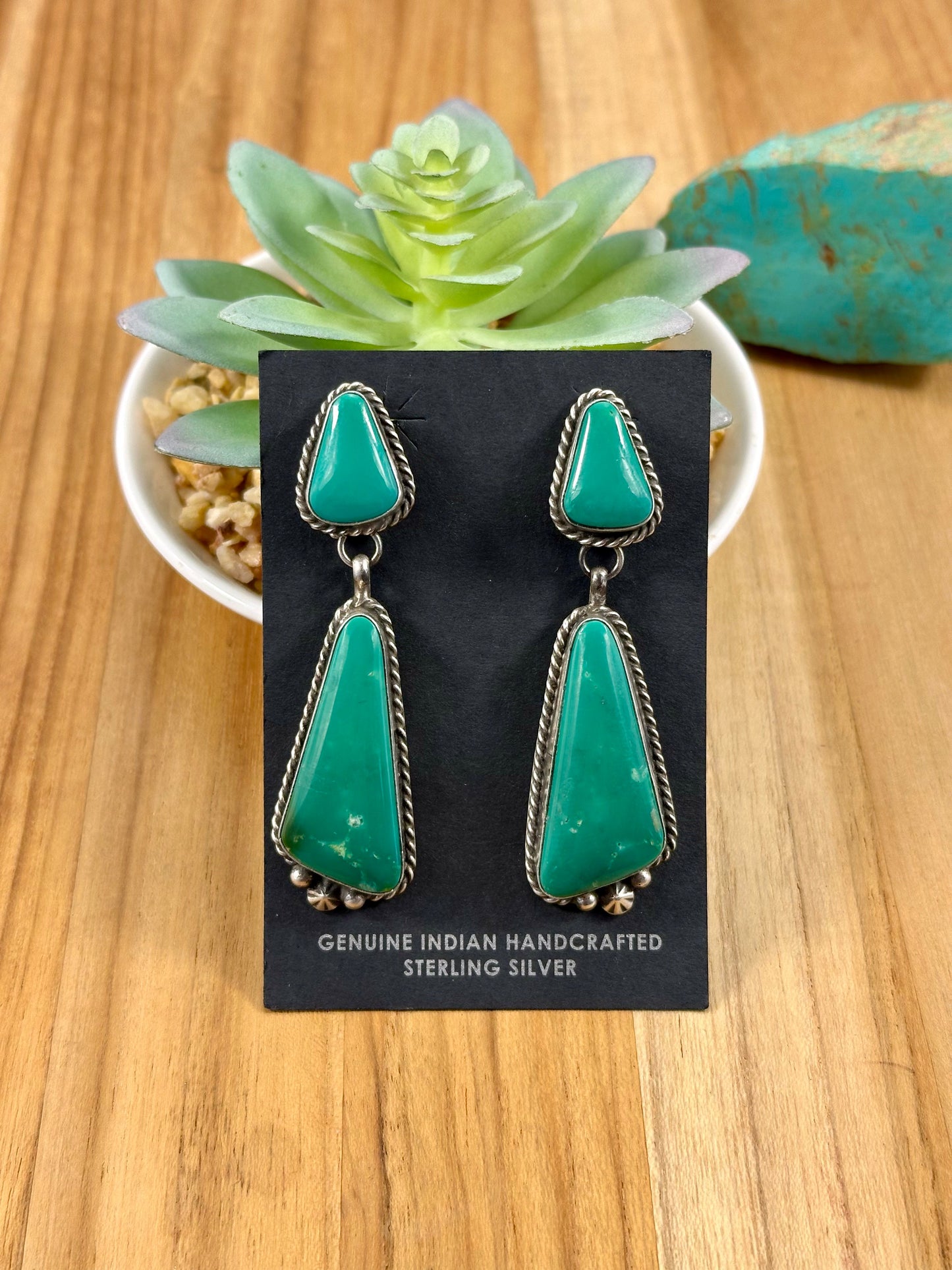Kingman Turquoise 2 Stone Dangle Earrings