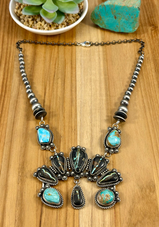 Blackjack & Kingman Turquoise Naja Sterling Necklace