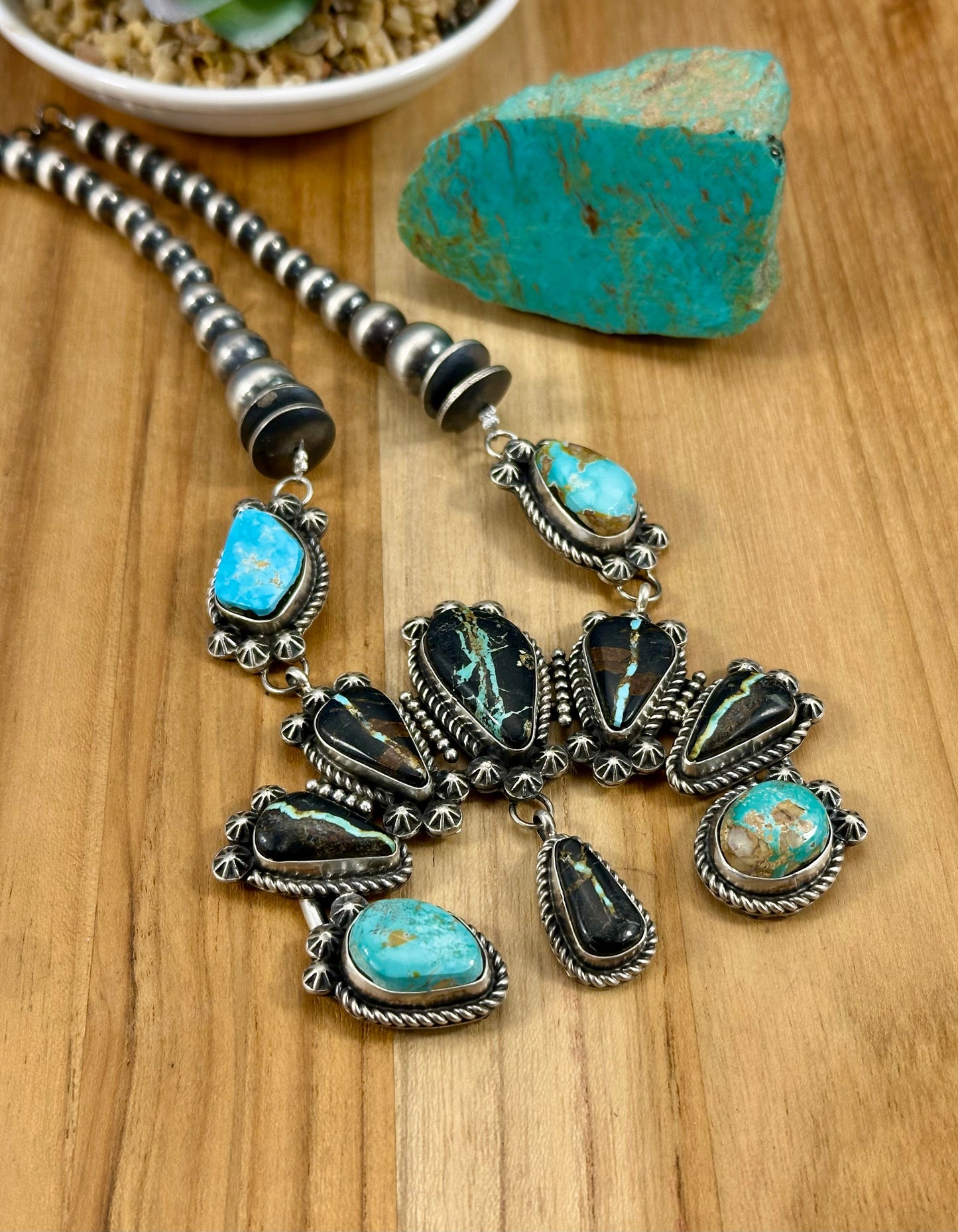 Blackjack & Kingman Turquoise Naja Sterling Necklace