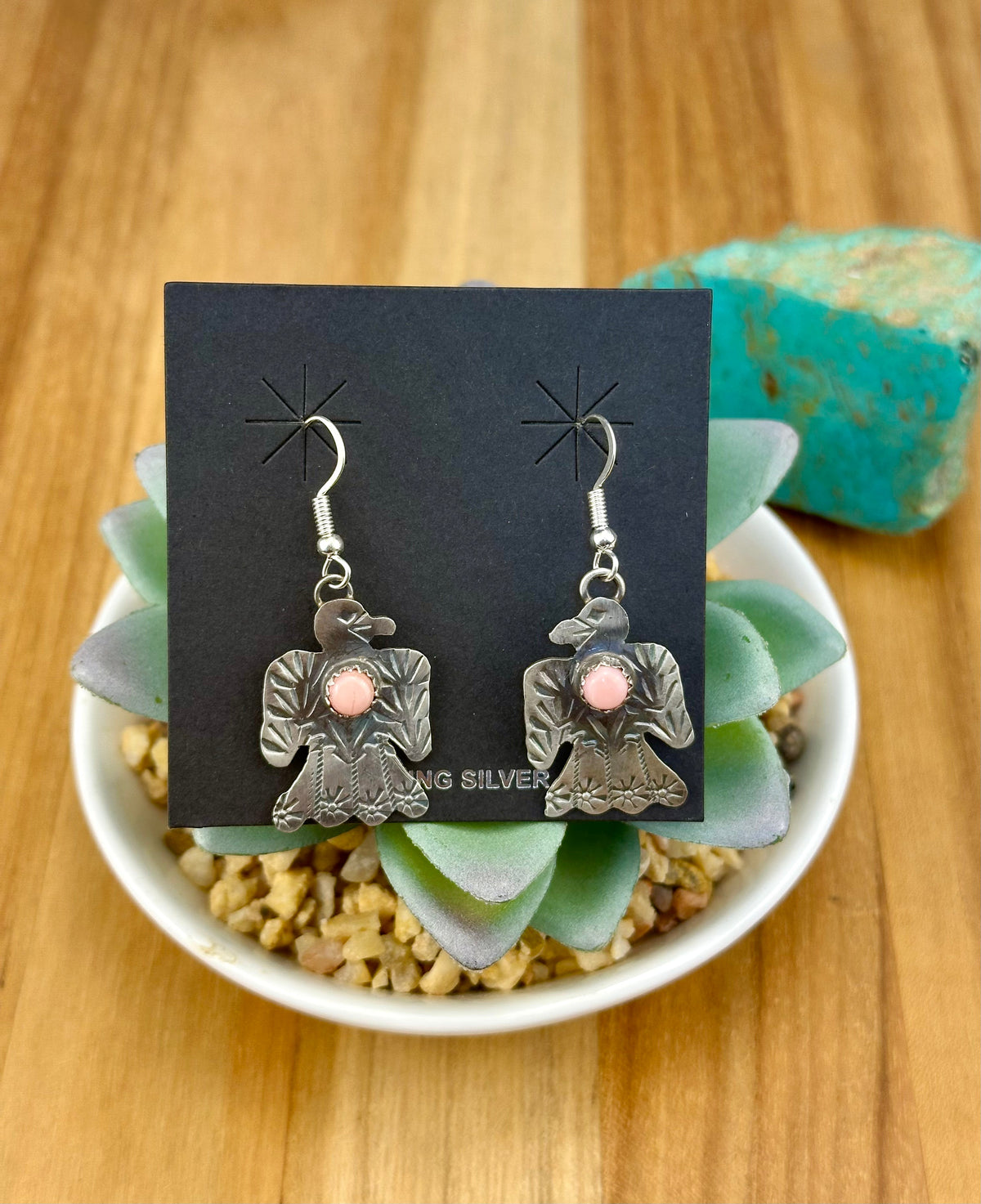 Pink Conch Thunderbird Dangle Earrings