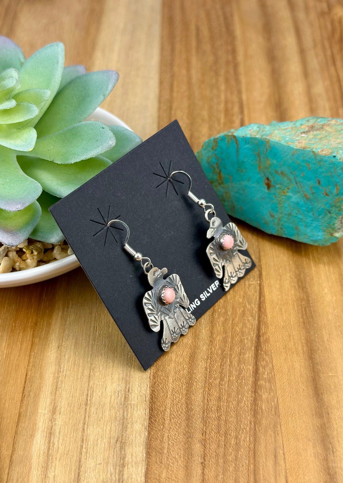 Pink Conch Thunderbird Dangle Earrings