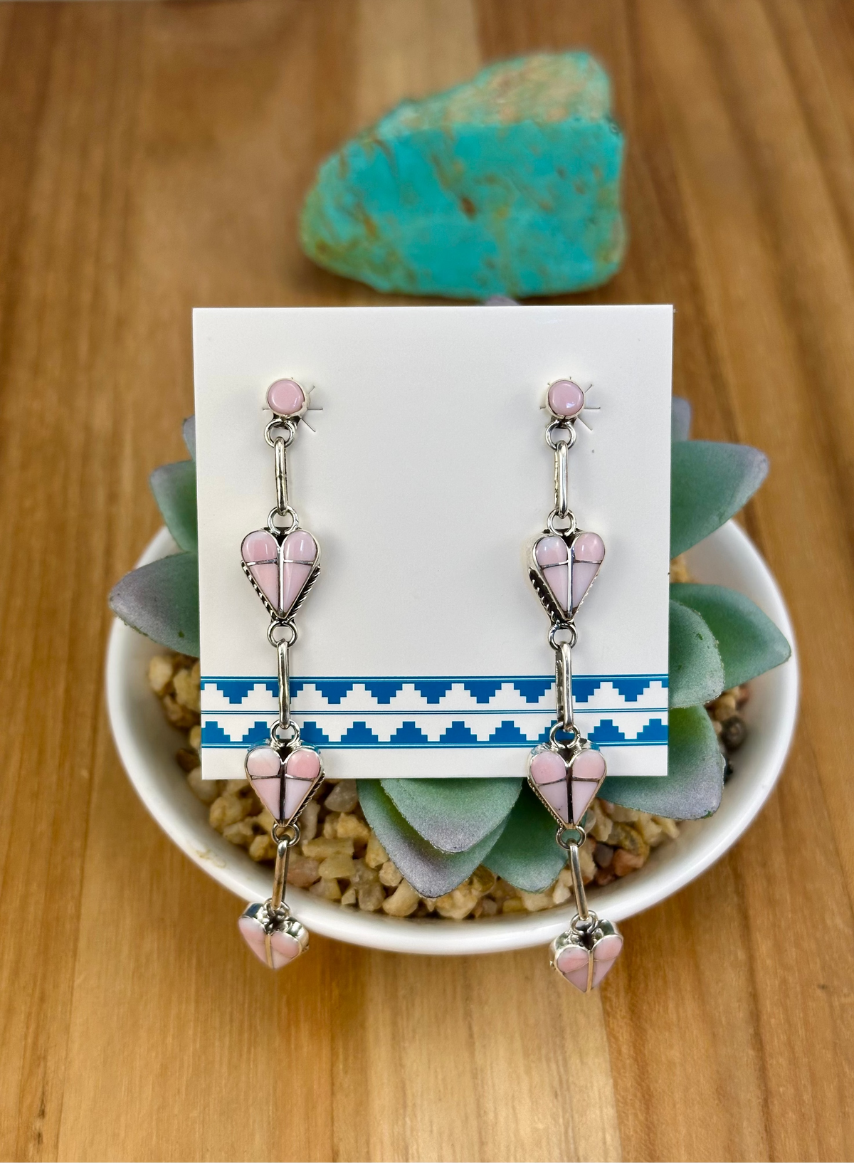 Pink Conch Inlay Heart Dangle Earrings