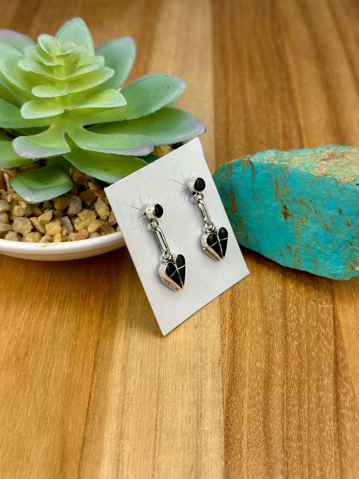 Black Onyx Heart Dangle Earrings