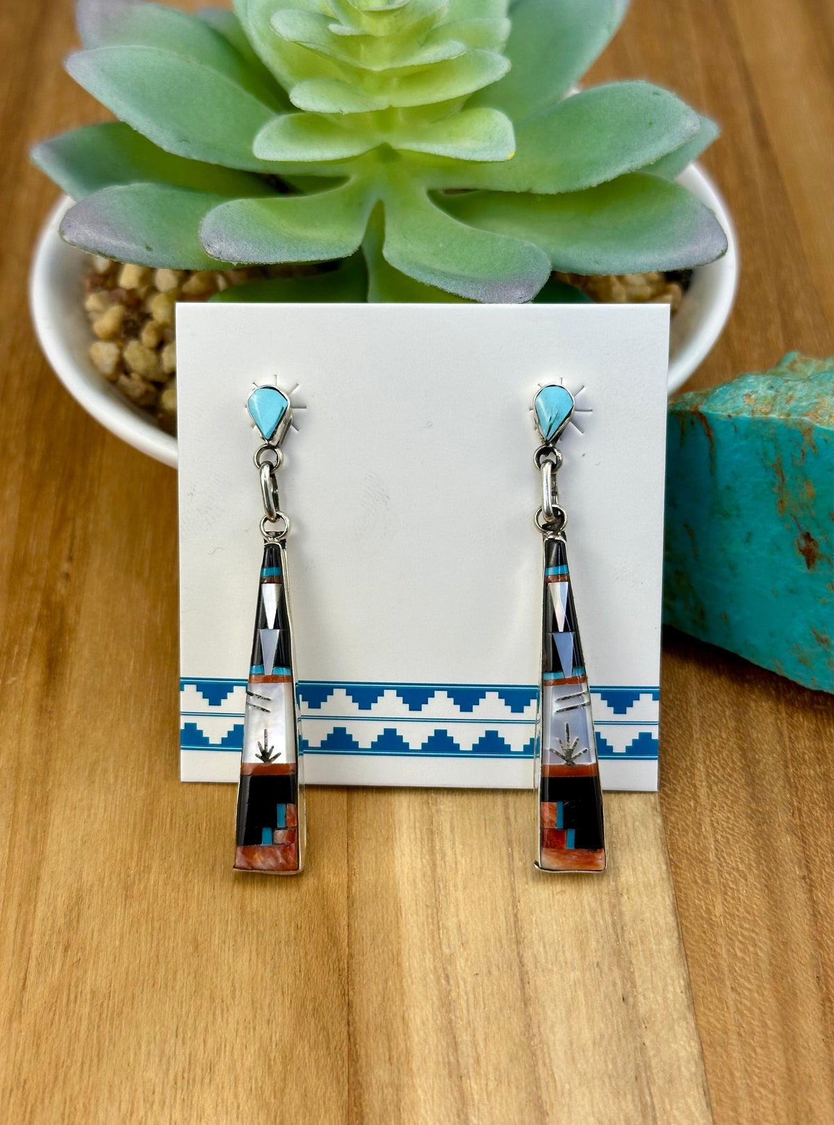 Multi Color Stone Sterling Inlay Earrings