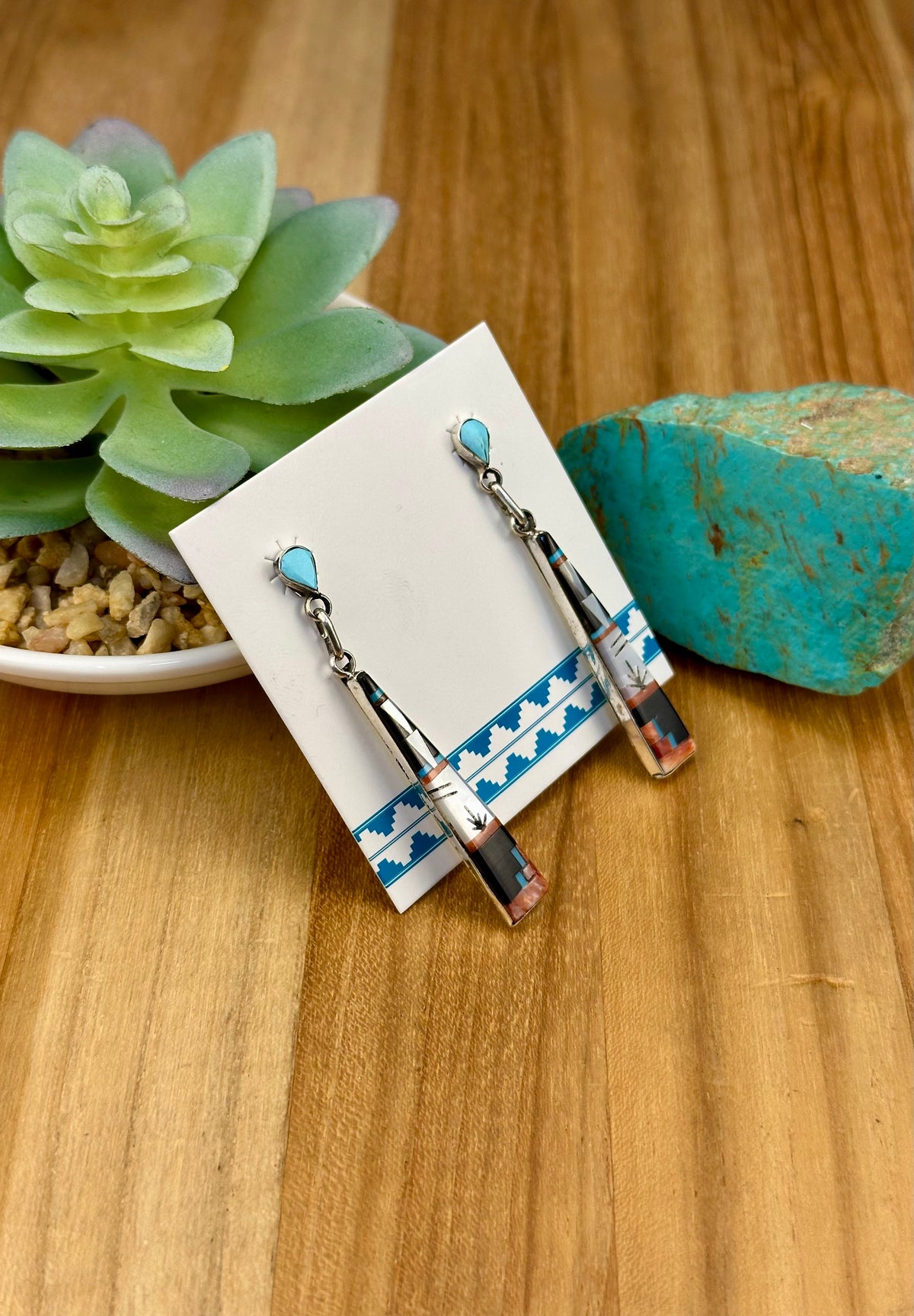Multi Color Stone Sterling Inlay Earrings