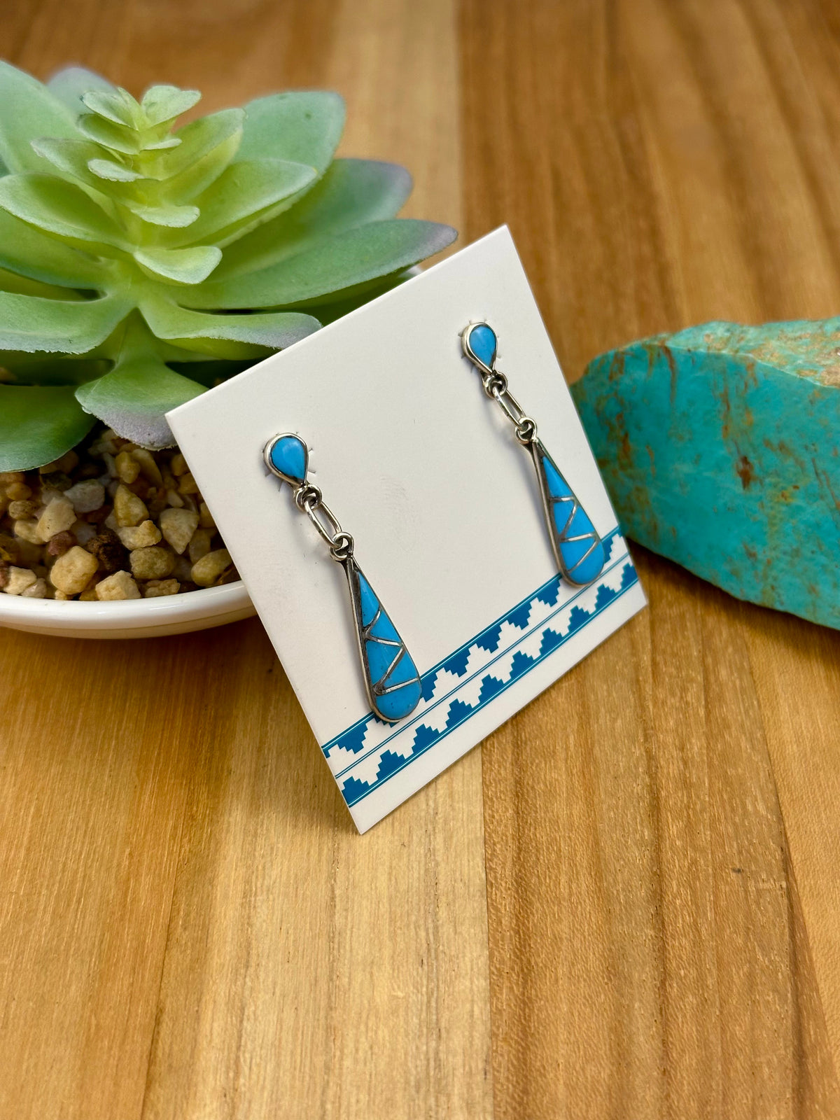 Kingman Turquoise Inlay Dangle Earrings