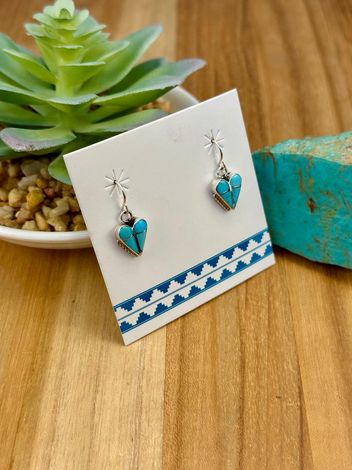 Kingman Turquoise Heart Dangle Earrings
