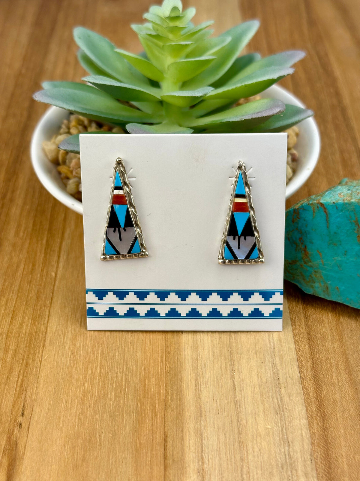 Multi Color Stone Sterling Inlay Earrings