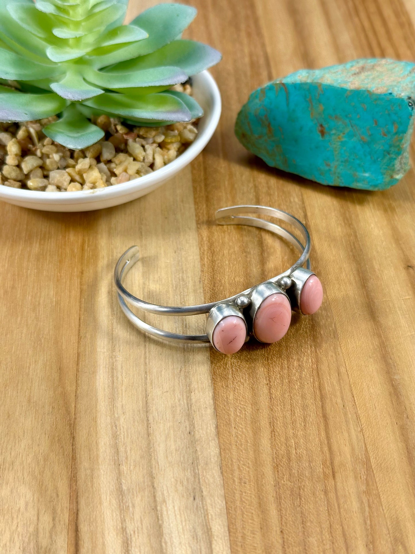 Pink Conch 3 Stone Sterling Cuff