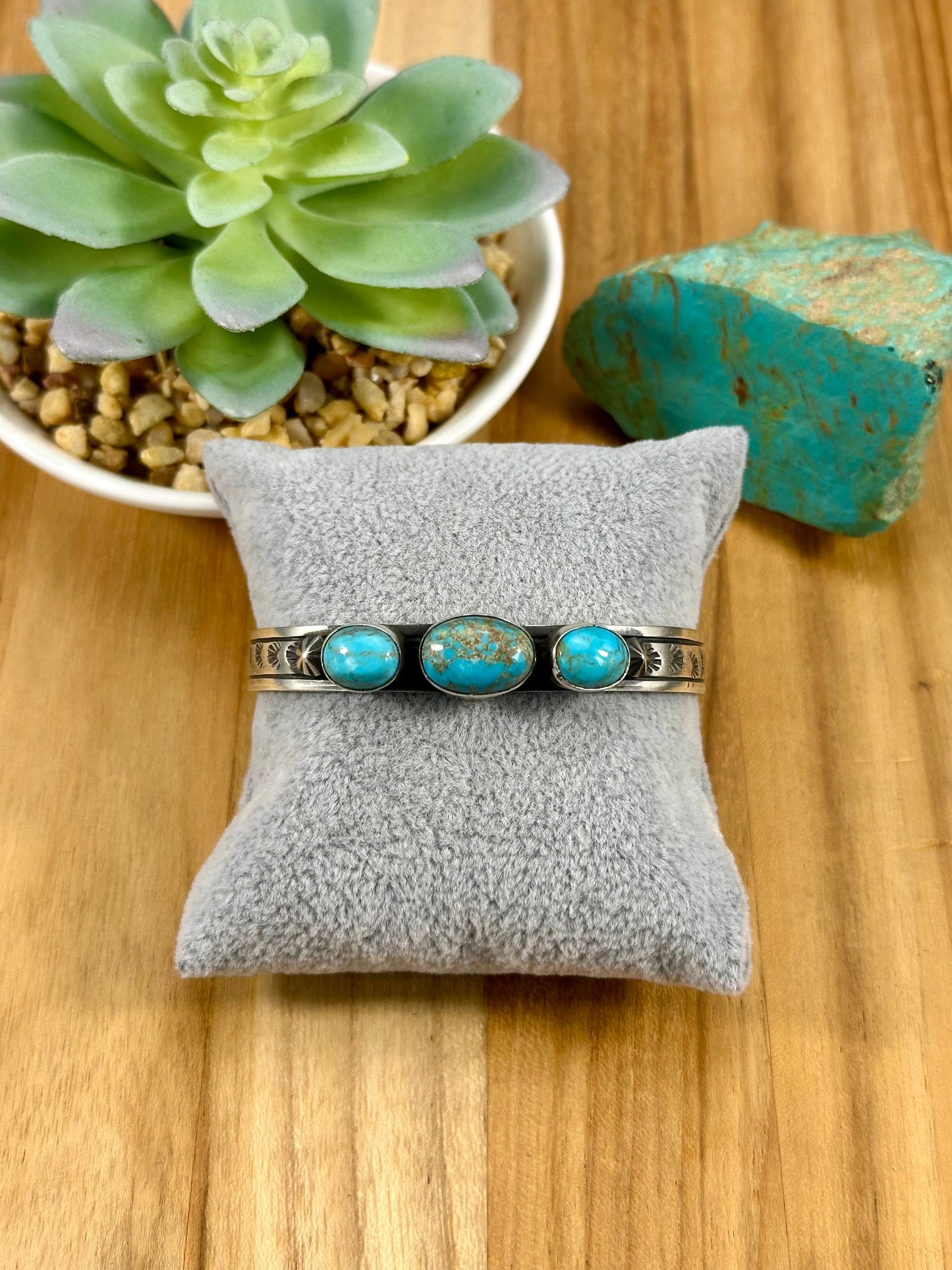 Kingman Turquoise 3 Stone Sterling Cuff