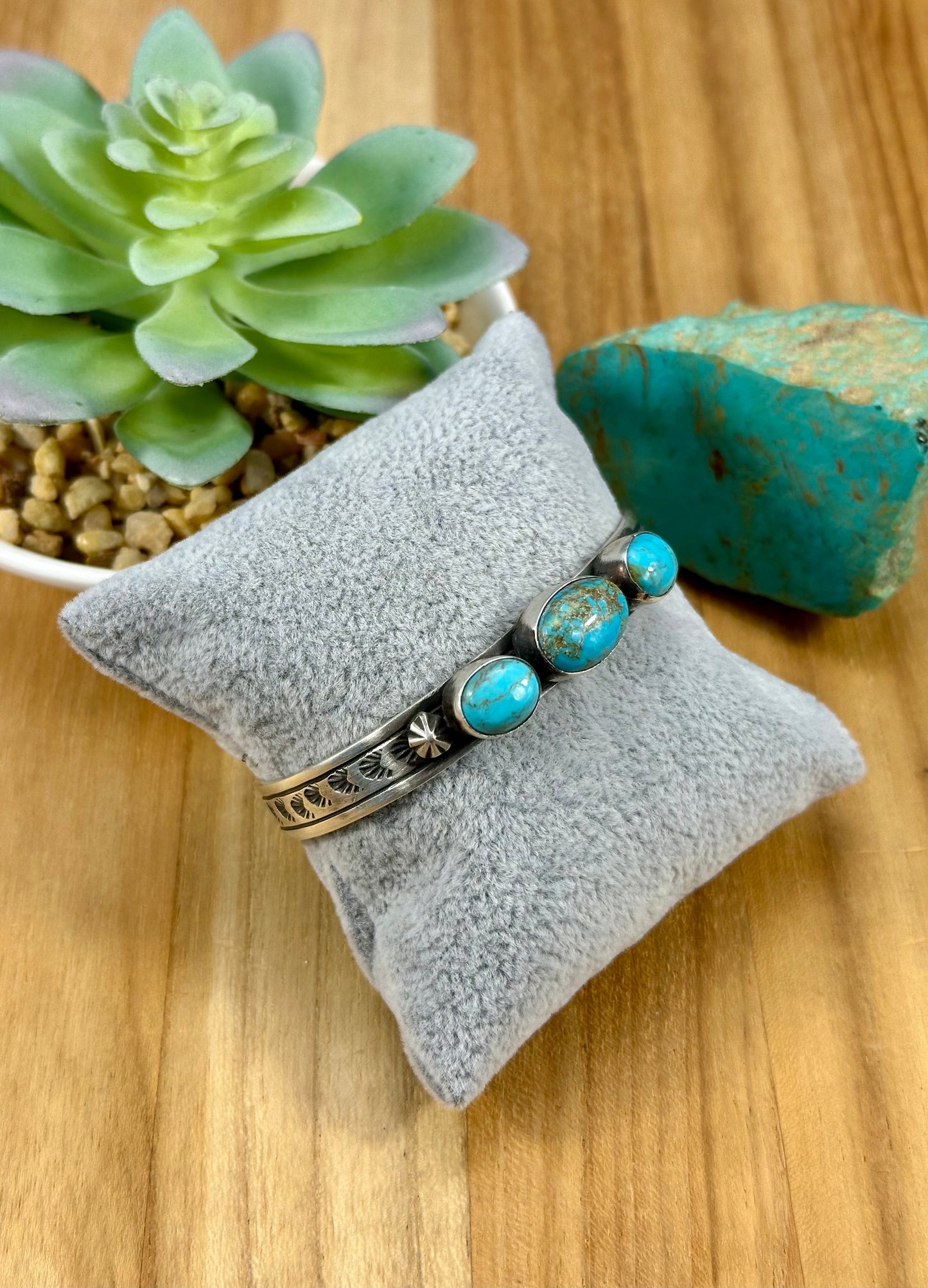 Kingman Turquoise 3 Stone Sterling Cuff