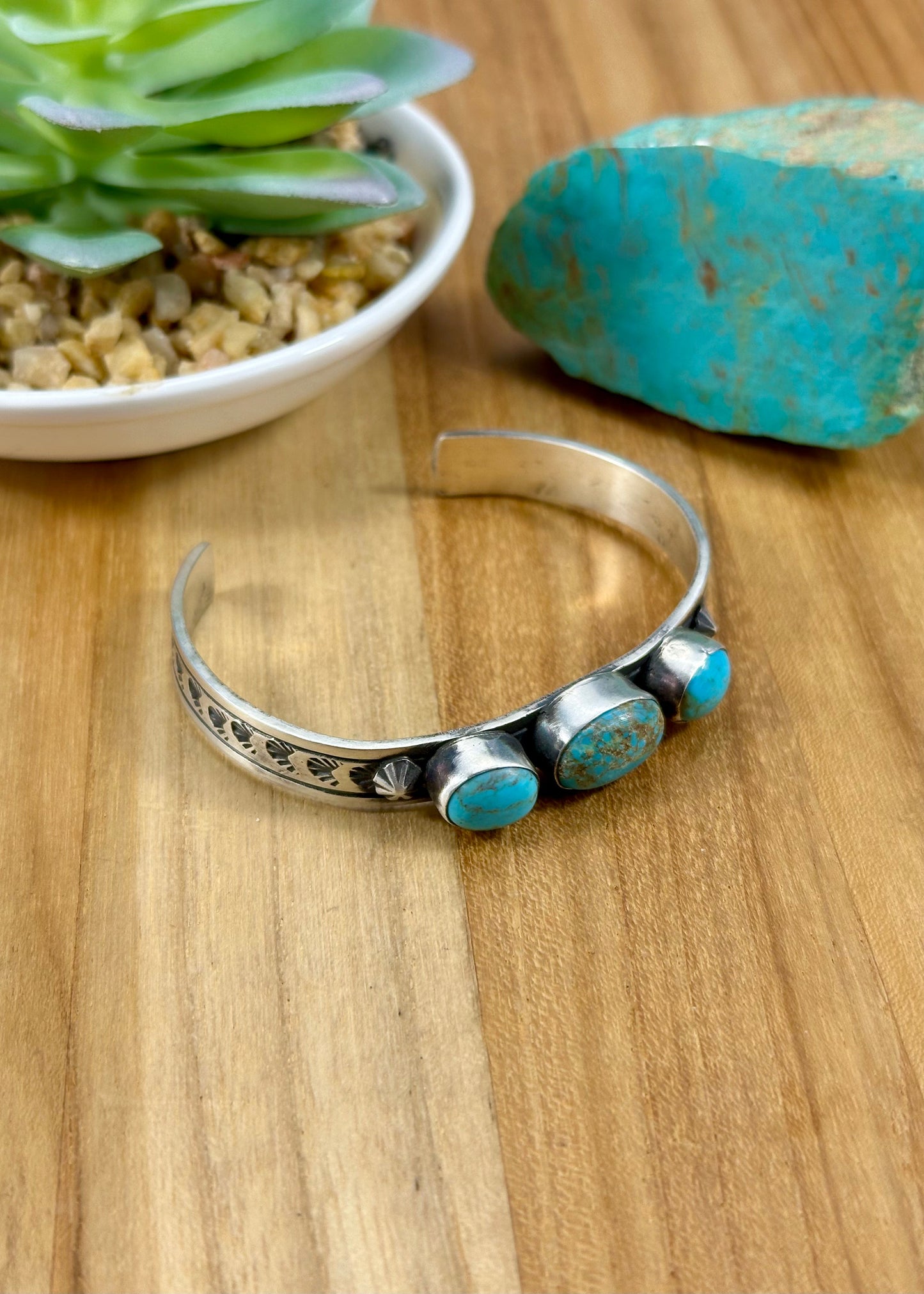 Kingman Turquoise 3 Stone Sterling Cuff