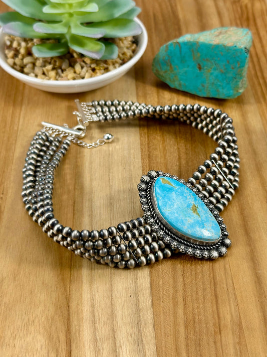 Kingman Turquoise Multi Strand Pearl Choker