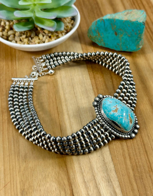 Kingman Turquoise Multi Strand Pearl Choker