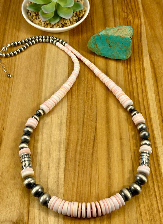 Pink Conch Disc Sterling Pearl Necklace