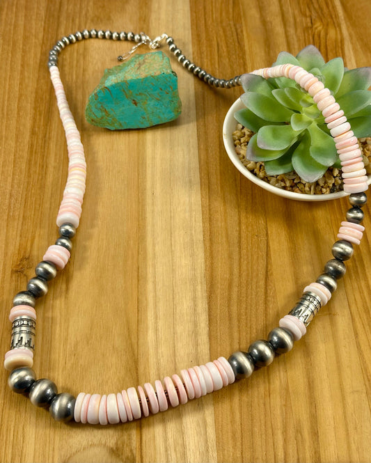 Pink Conch Disc Sterling Pearl Necklace