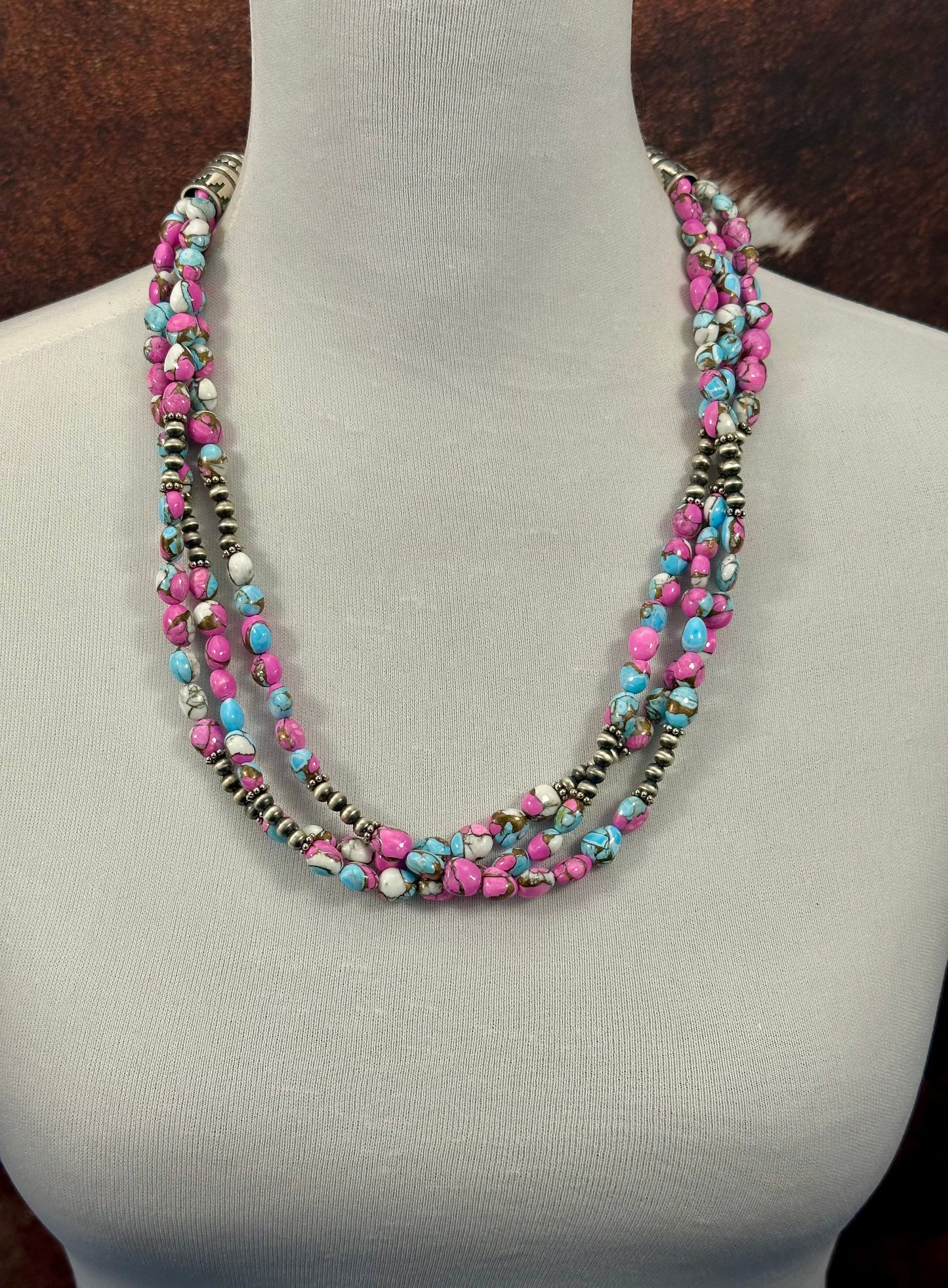 Cotton Candy 3 Strand Bead Necklace