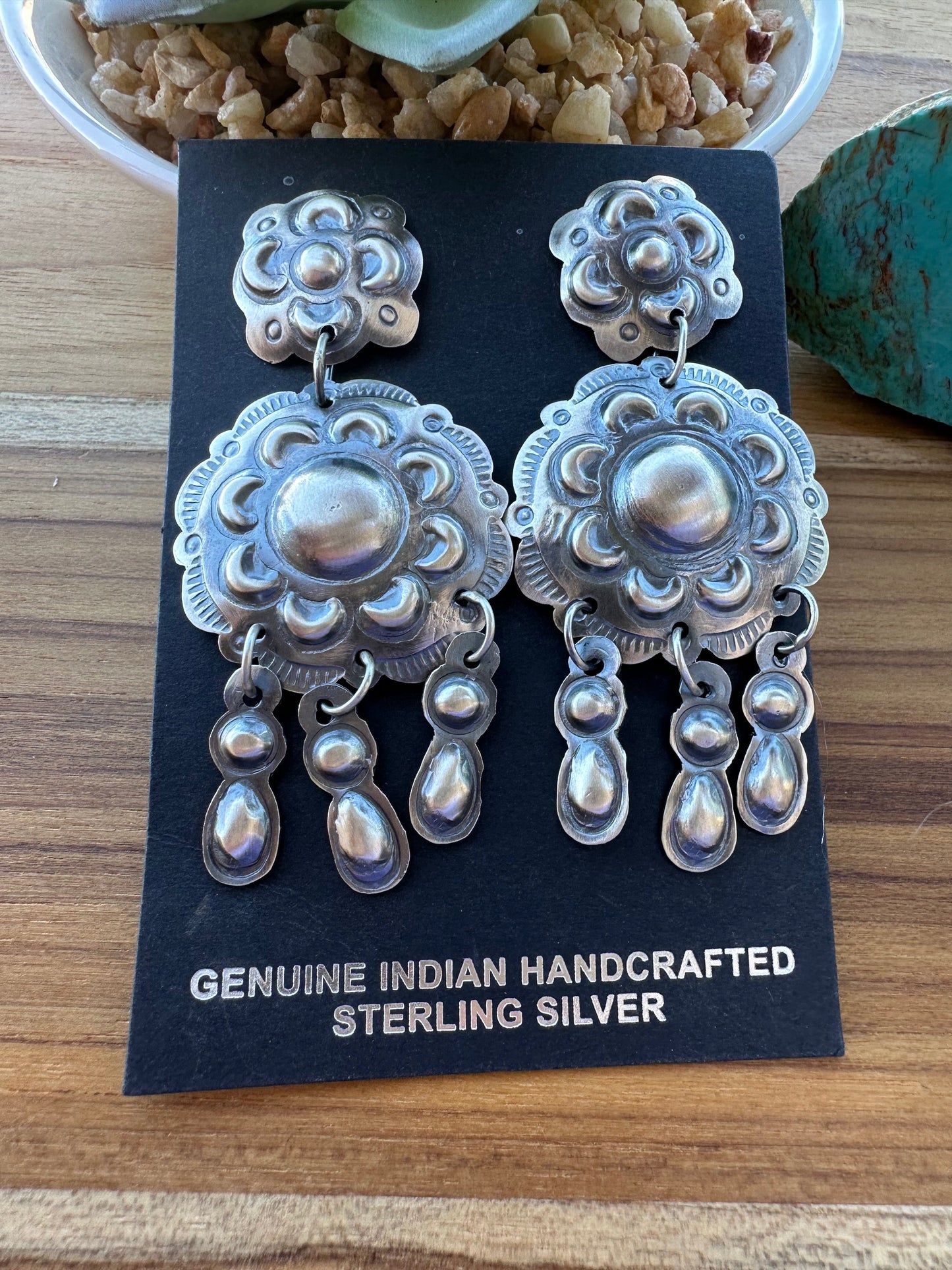 Turquoise and Sterling Silver Stamp Earrings