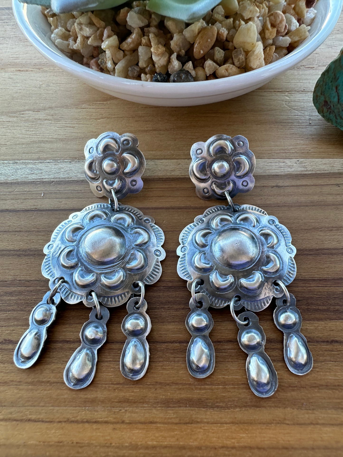 Turquoise and Sterling Silver Stamp Earrings