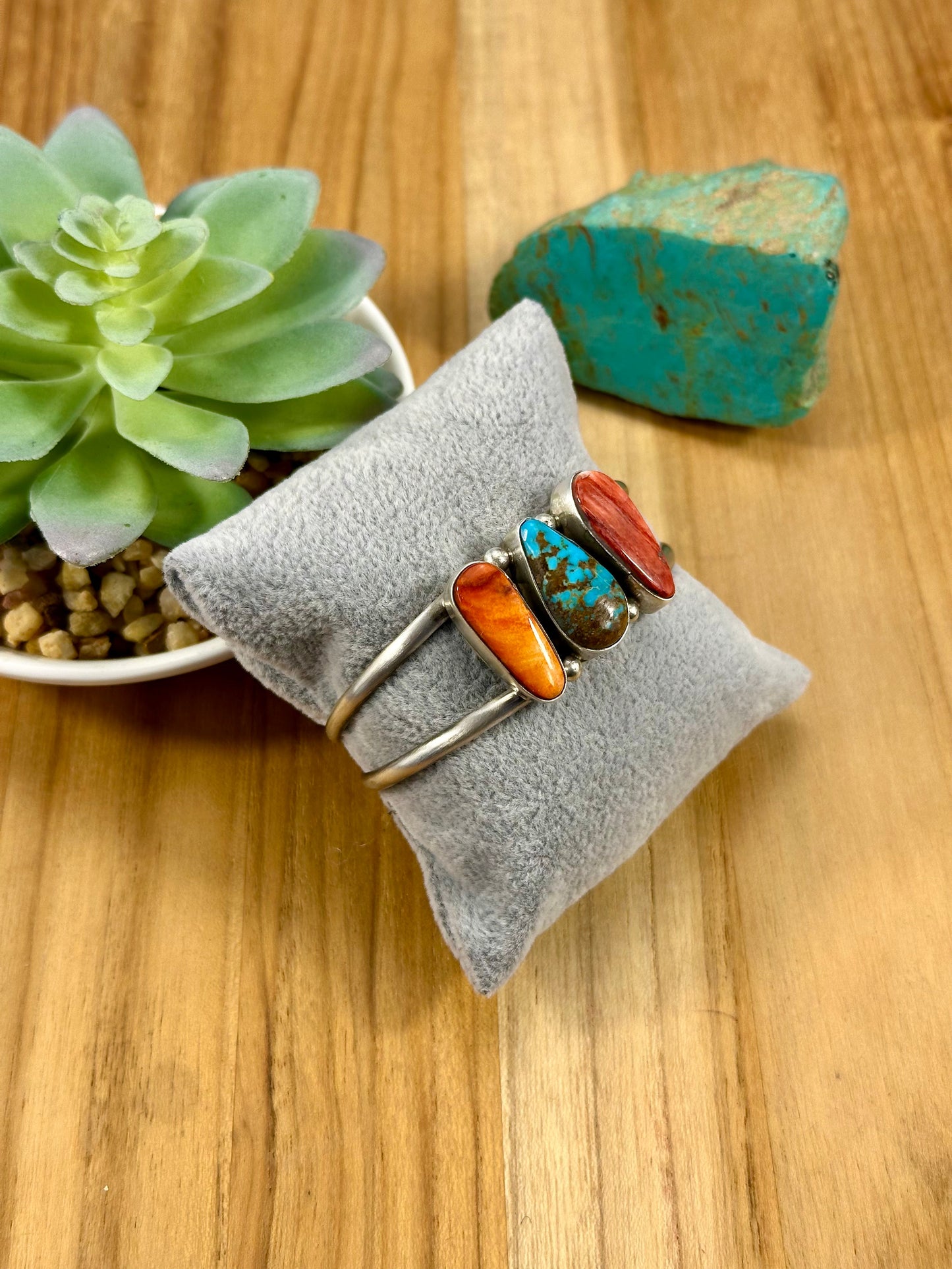 Kingman & Spiny 3 Stone Sterling Cuff