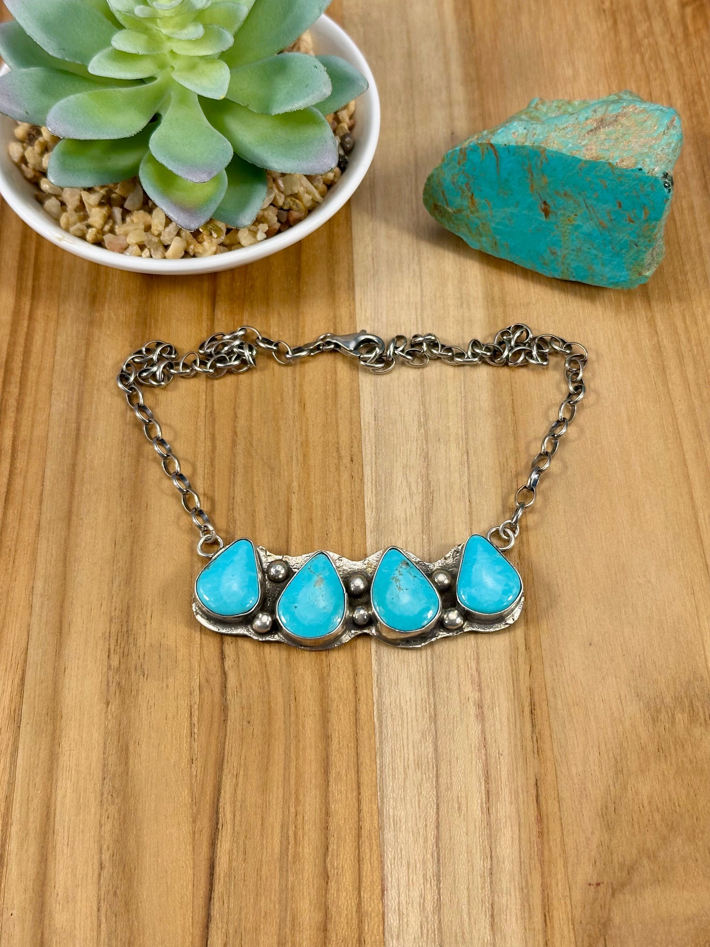 Kingman Turquoise 4 Stone Pendant Necklace